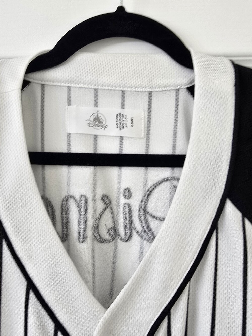 Men's Black & White  DISNEY Pinstripe Baseball Shirt with Mickey - Picture 6 of 11